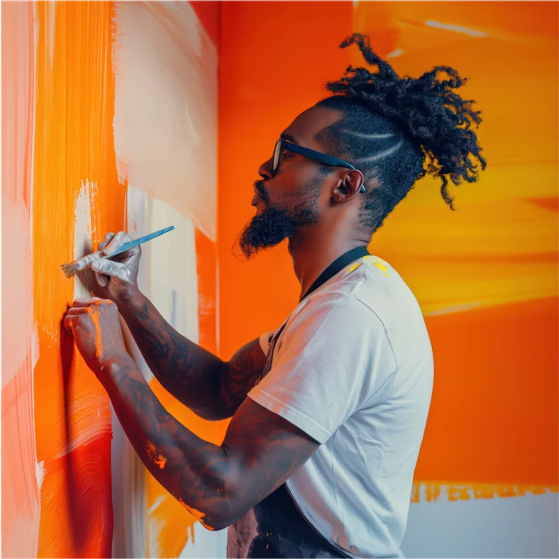 An artist painting in a studio